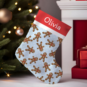 Blue, Red, And White Polka Dot Gingerbread Man Small Christmas Stocking