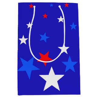 Blue, Red and White Star Pattern Medium Gift Bag