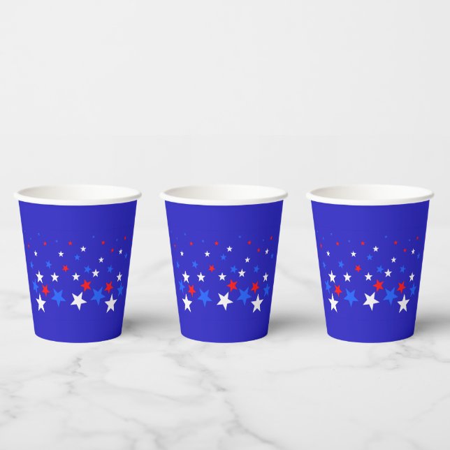 Blue, Red and White Star Pattern Paper Cups (Multi)
