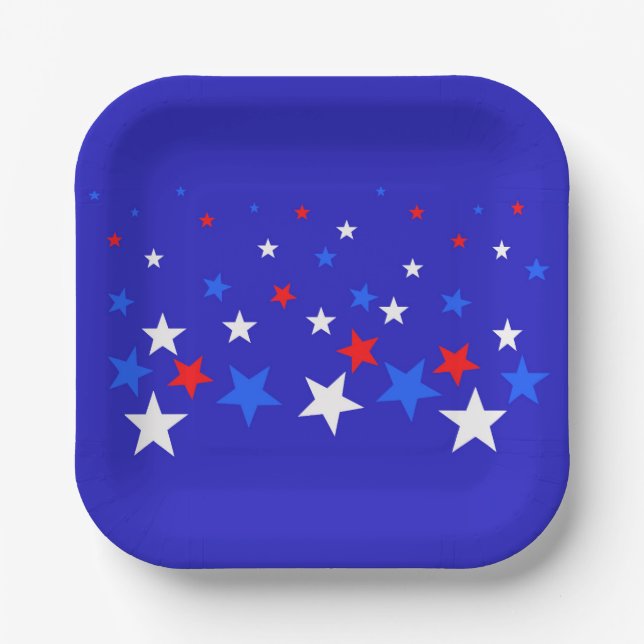 Blue, Red and White Star Pattern Paper Plate (Front)