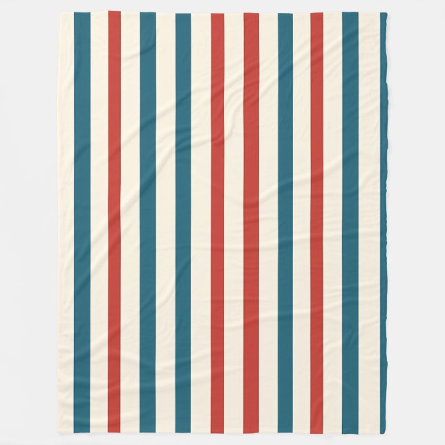 Blue,Red and White Stripe Pattern Fleece Blanket (Front)