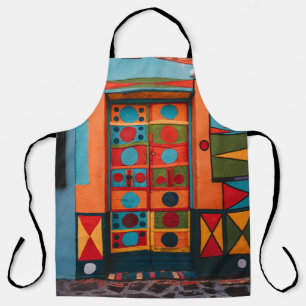 BLUE RED AND YELLOW ABSTRACT PAINTING APRON