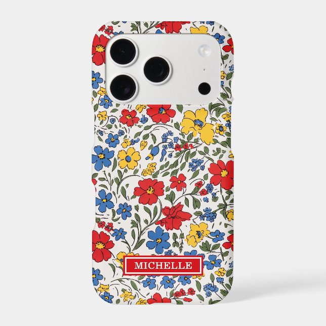 Blue Red and Yellow Ditsy Flowers Monogrammed (Back)