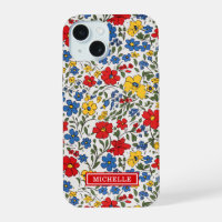 Blue Red and Yellow Ditsy Flowers Monogrammed