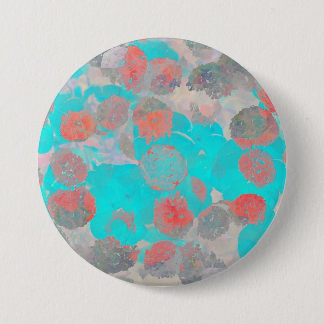 Blue red art of romantic floral / flower pattern 3 inch round button (Front)