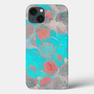 Blue red art of romantic floral / flower pattern iPhone 13 case
