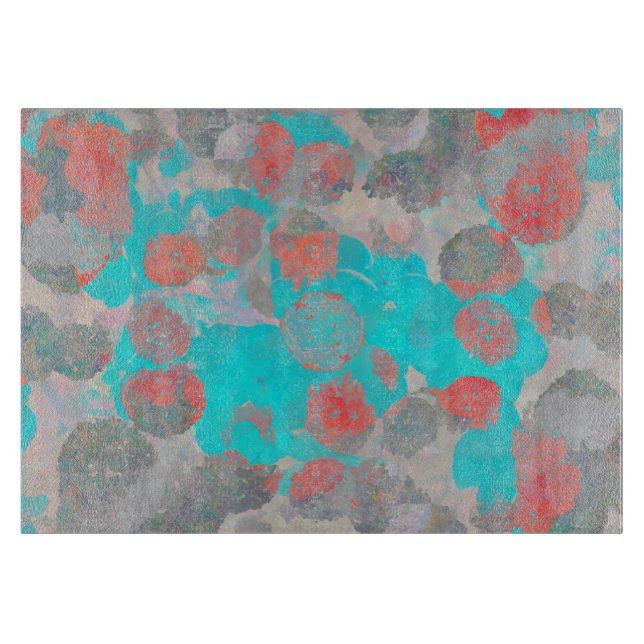 Blue red art of romantic floral / flower pattern cutting board (Front)
