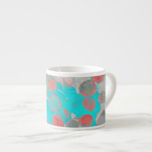 Blue red art of romantic floral / flower pattern espresso cup