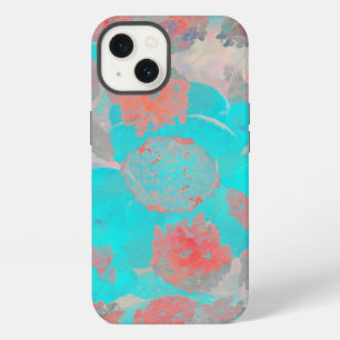 Blue red art of romantic floral / flower pattern iPhone 13 case