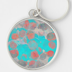 Blue red art of romantic floral / flower pattern keychain