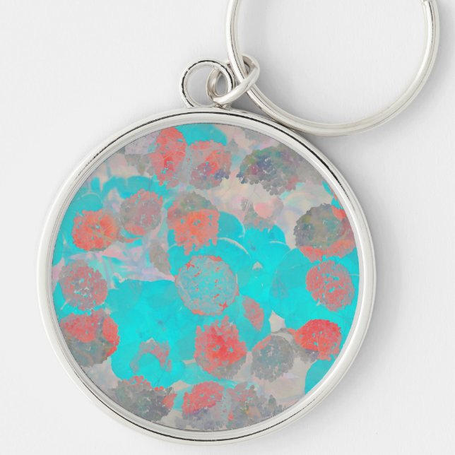 Blue red art of romantic floral / flower pattern keychain (Front)