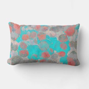 Blue red art of romantic floral / flower pattern lumbar pillow