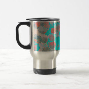 Blue red art of romantic floral / flower pattern travel mug