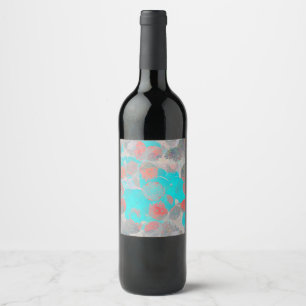 Blue red art of romantic floral / flower pattern wine label