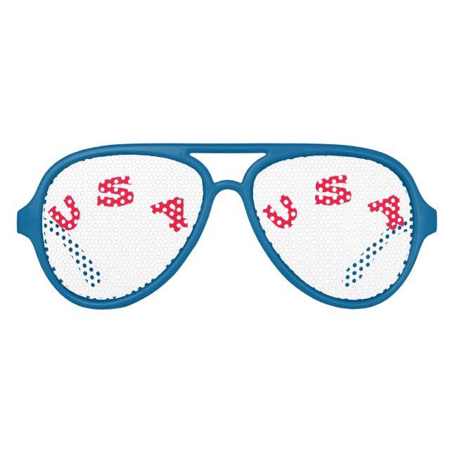 Blue Red Aviator Party Shades, White Sunglass Aviator Sunglasses (Front)