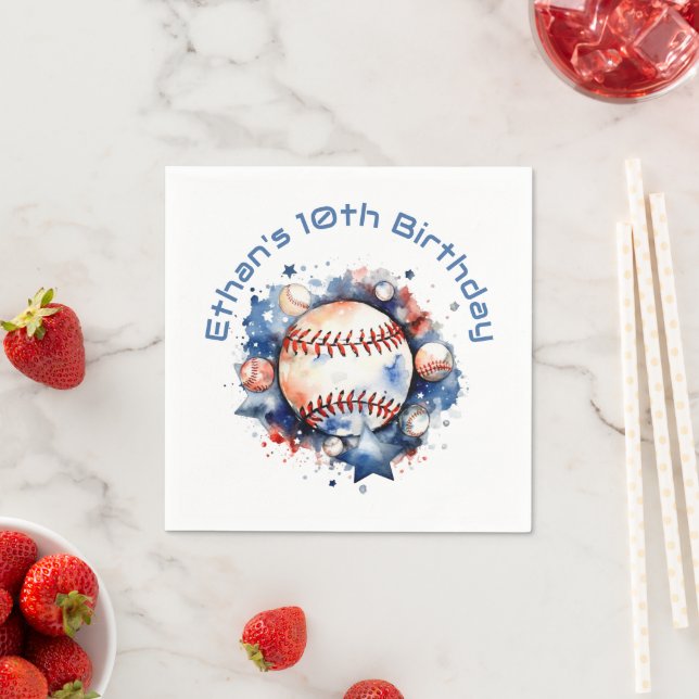 Blue Red Baseball Name BIrthday Party Napkin (Insitu)