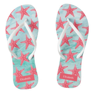 Blue Red Beach Aqua Fish Pattern Flip Flops