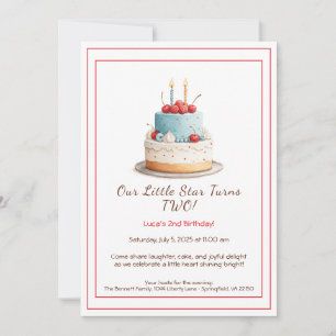 Blue & Red Birthday Cake – 2nd Birthday Invitation