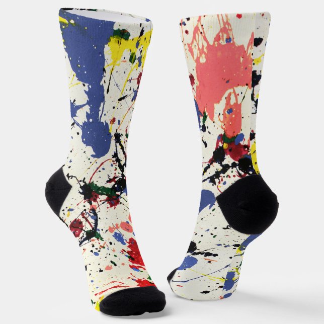 Blue Red Black Paint Splatter Socks (Angled)