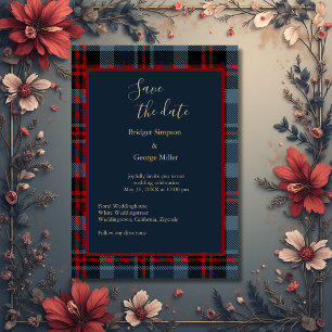 blue red black scottish celtic tartan pattern invitation