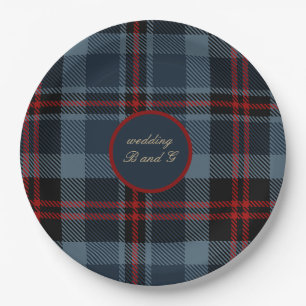 blue red black scottish celtic tartan pattern paper plate
