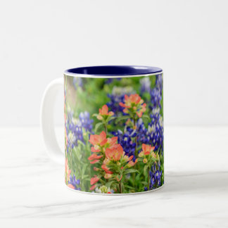 Blue & red Bluebonnets & paintbrushes wildflowers Two-Tone Coffee Mug