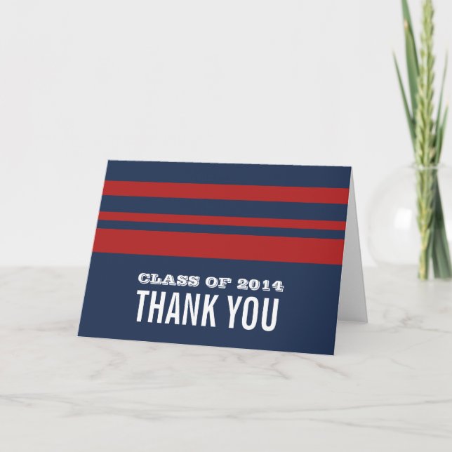Blue/Red Bold Stripes Grad Thank You Card (Front)