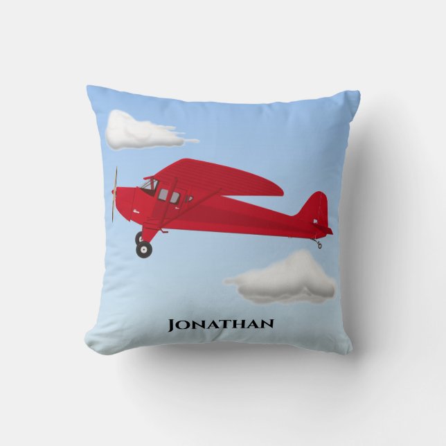 Blue Red Boy's Bedroom Vintage Airplane Throw Pillow (Front)