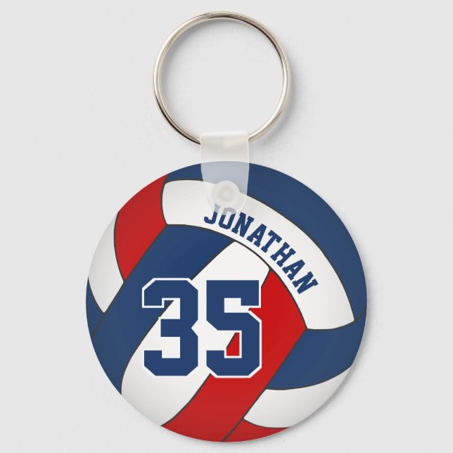 blue red boys team colors jersey number volleyball keychain (Front)