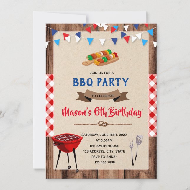 Blue red bun in the oven party invitation (Front)