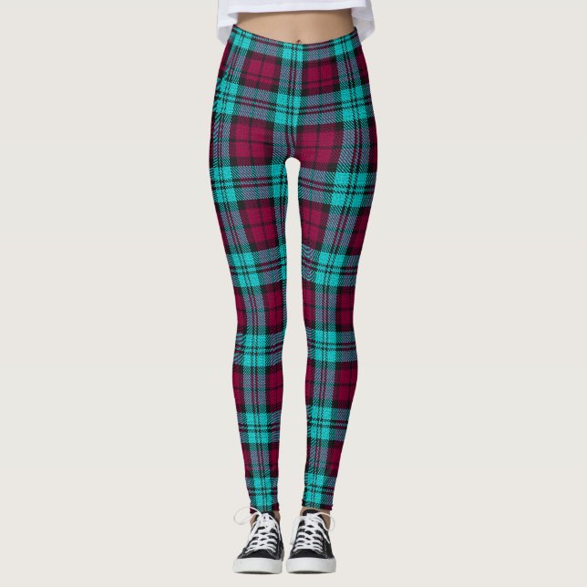 Blue Red Campbell Tartan Blackwatch Plaid Leggings (Front)