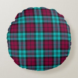Blue Red Campbell Tartan Blackwatch Plaid Round Pillow