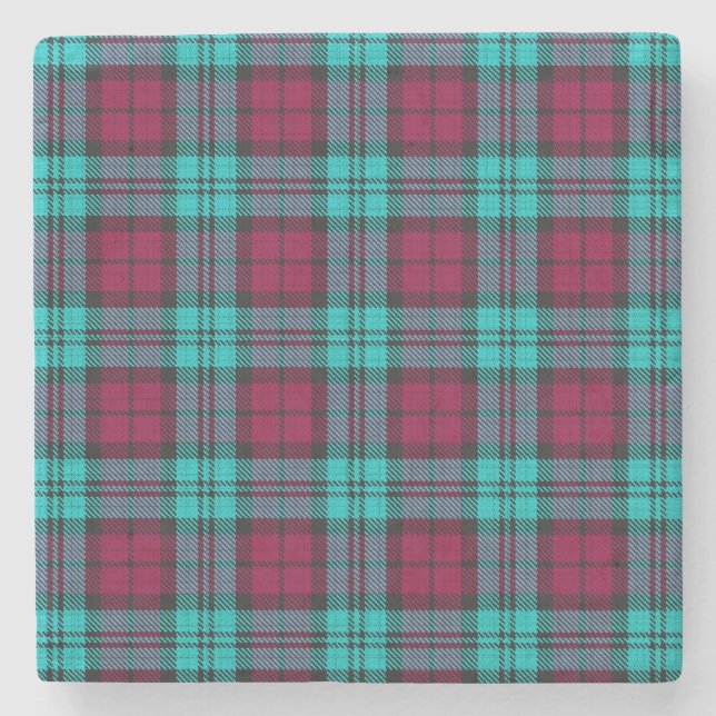 Blue Red Campbell Tartan Blackwatch Plaid Stone Coaster (Front)