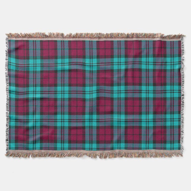 Blue Red Campbell Tartan Blackwatch Plaid Throw Blanket (Front)