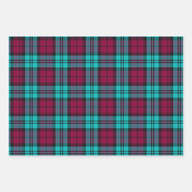 Blue Red Campbell Tartan Blackwatch Plaid Wrapping Paper Sheet (Front)