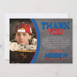 Blue & Red Chalkboard Graduation Thank You Card