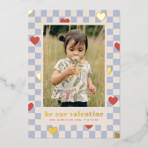 Blue Red Chequerboard Hearts Valentine's Day Card