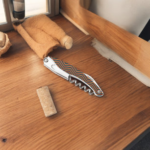 Blue Red Chevron Stripes Cutting Board Corkscrew