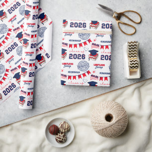 Blue & Red Class of 2026 Graduation Wrapping Paper