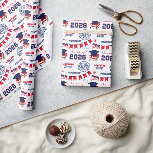 Blue & Red Class of 2026 Graduation Wrapping Paper (Crafts)