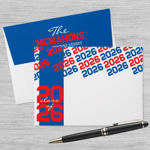 Blue Red Class of + Return Address Back Graduation Envelope