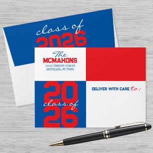 Blue & Red Color Block Return Address Graduation Envelope