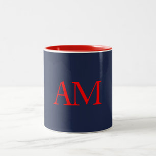 Blue Red Colours Monogram Initial Letters Two-Tone Coffee Mug