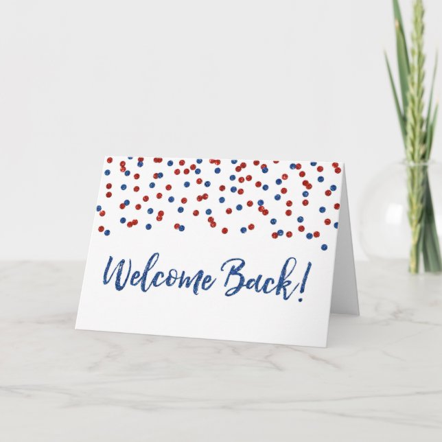 Blue Red Confetti Welcome Back Card (Front)