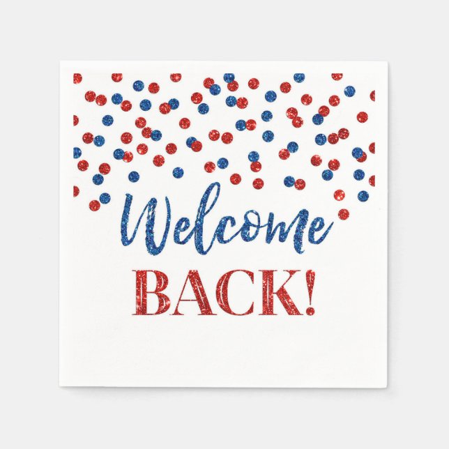 Blue Red Confetti Welcome Back Napkins (Front)