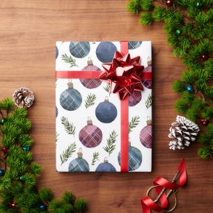 Blue Red Country Christmas Ornaments Wrapping Paper