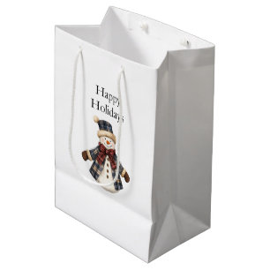 Blue Red Country Christmas Snowman Medium Gift Bag