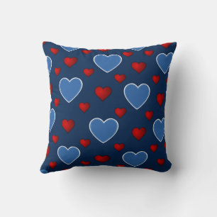 Blue Red Cute Cozy Modern Romantic Chic Heart  Throw Pillow