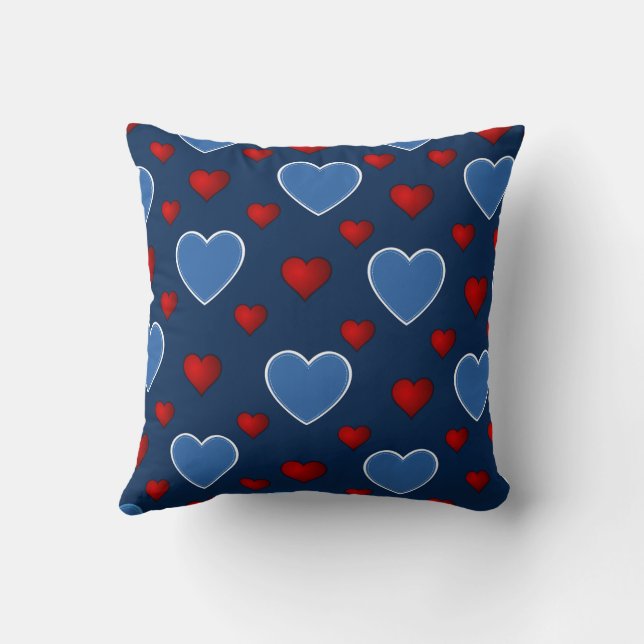 Blue Red Cute Cozy Modern Romantic Chic Heart  Throw Pillow (Back)