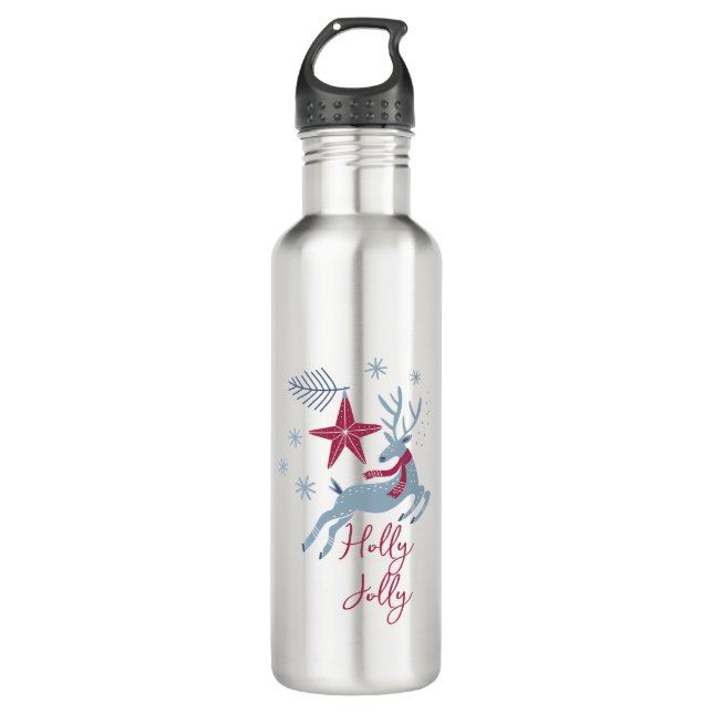 Blue Red Cute Simple Holiday Christmas Insulated  710 Ml Water Bottle (Front)